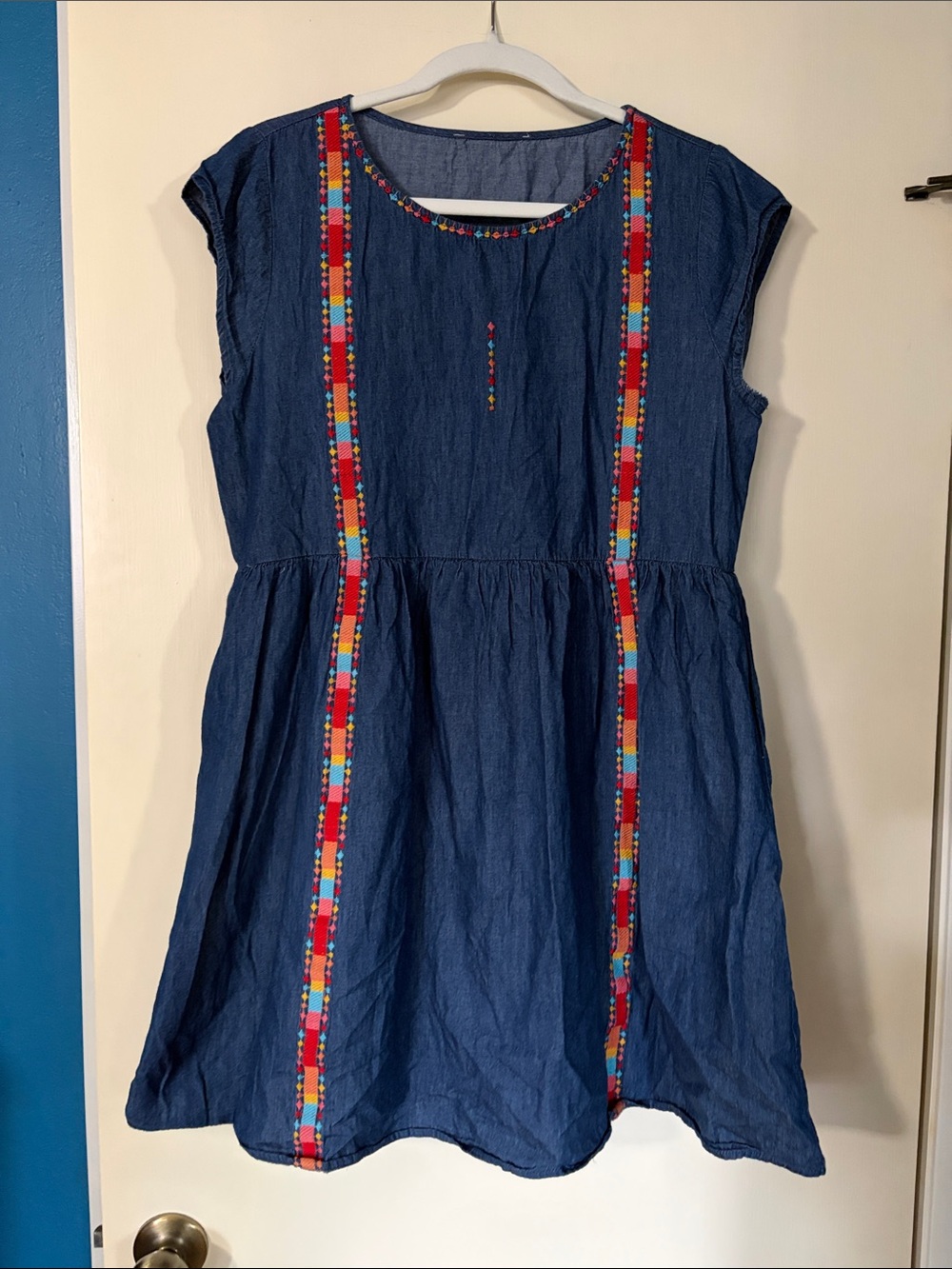 Savanna Jane Blue Denim-Style Embroidered Mini Dress